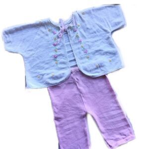Baby girl vintage pajama set apron shirt embroider